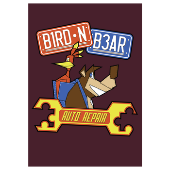 Bird'nBear Autorepair Kunstdruck bordeaux