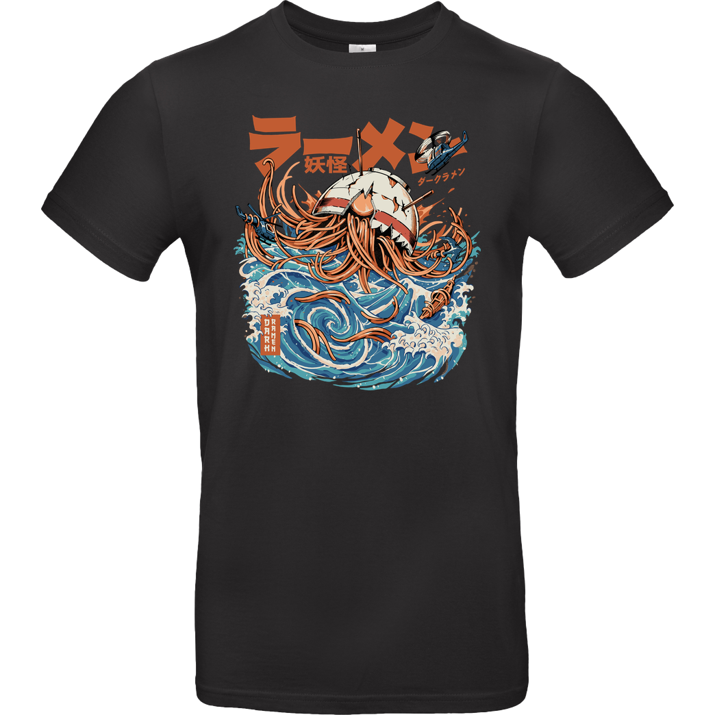 Ilustrata Black Dark Great Ramen off Kanagawa T-Shirt B&C EXACT 190 - Schwarz