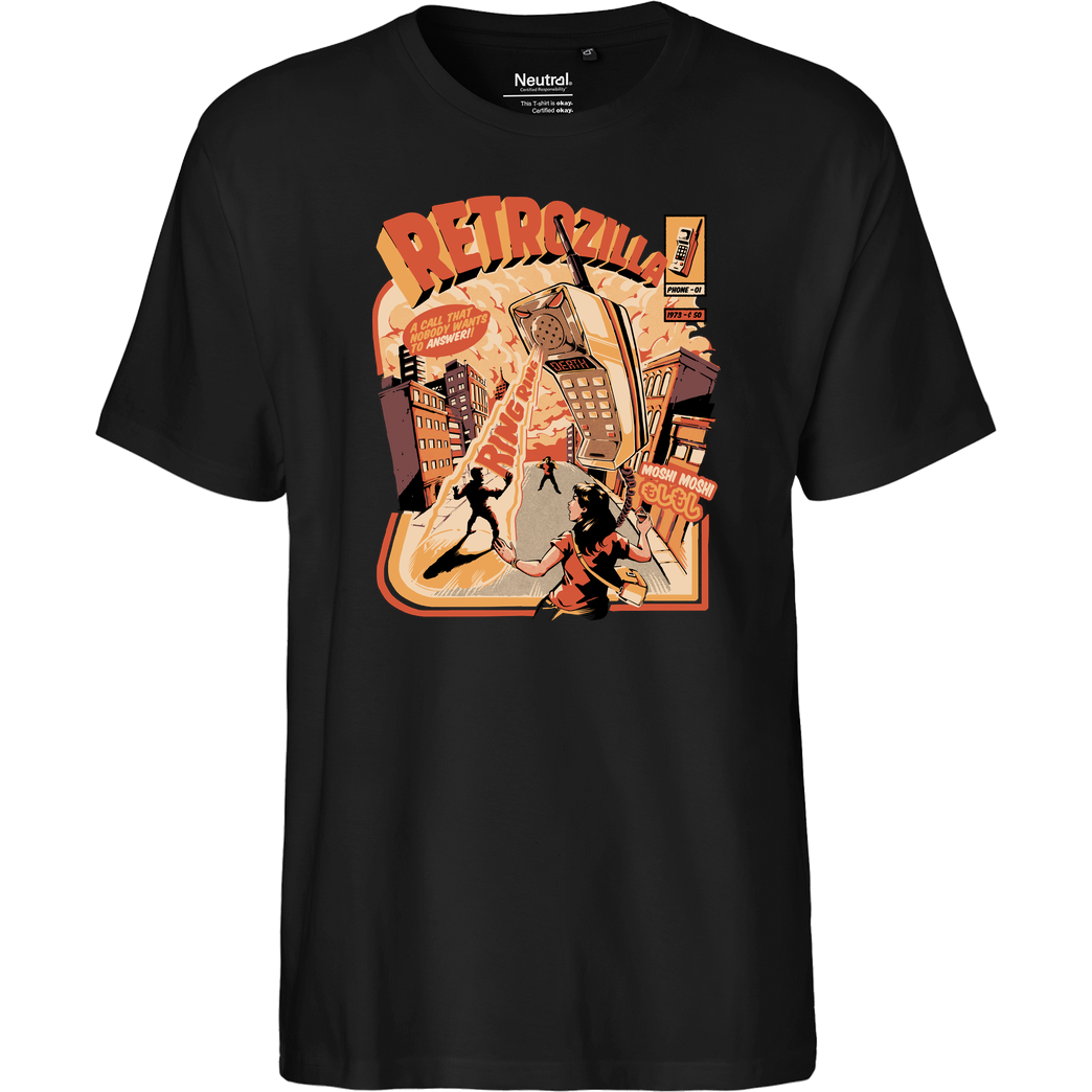 Ilustrata Retro Phonezilla T-Shirt Fairtrade T-Shirt - schwarz