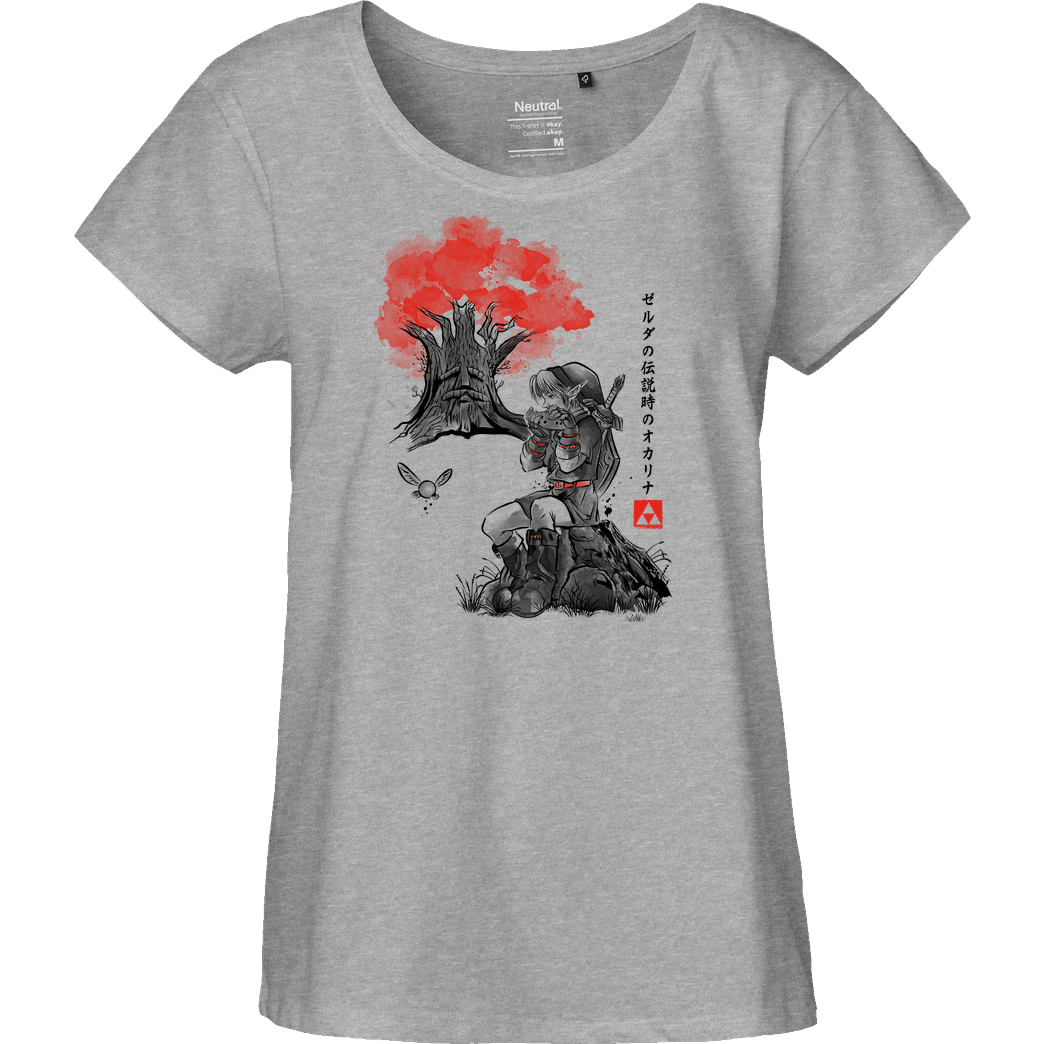 Dr.Monekers The Great Tree Sumi-e T-Shirt Fairtrade Loose Fit Girlie - heather grey