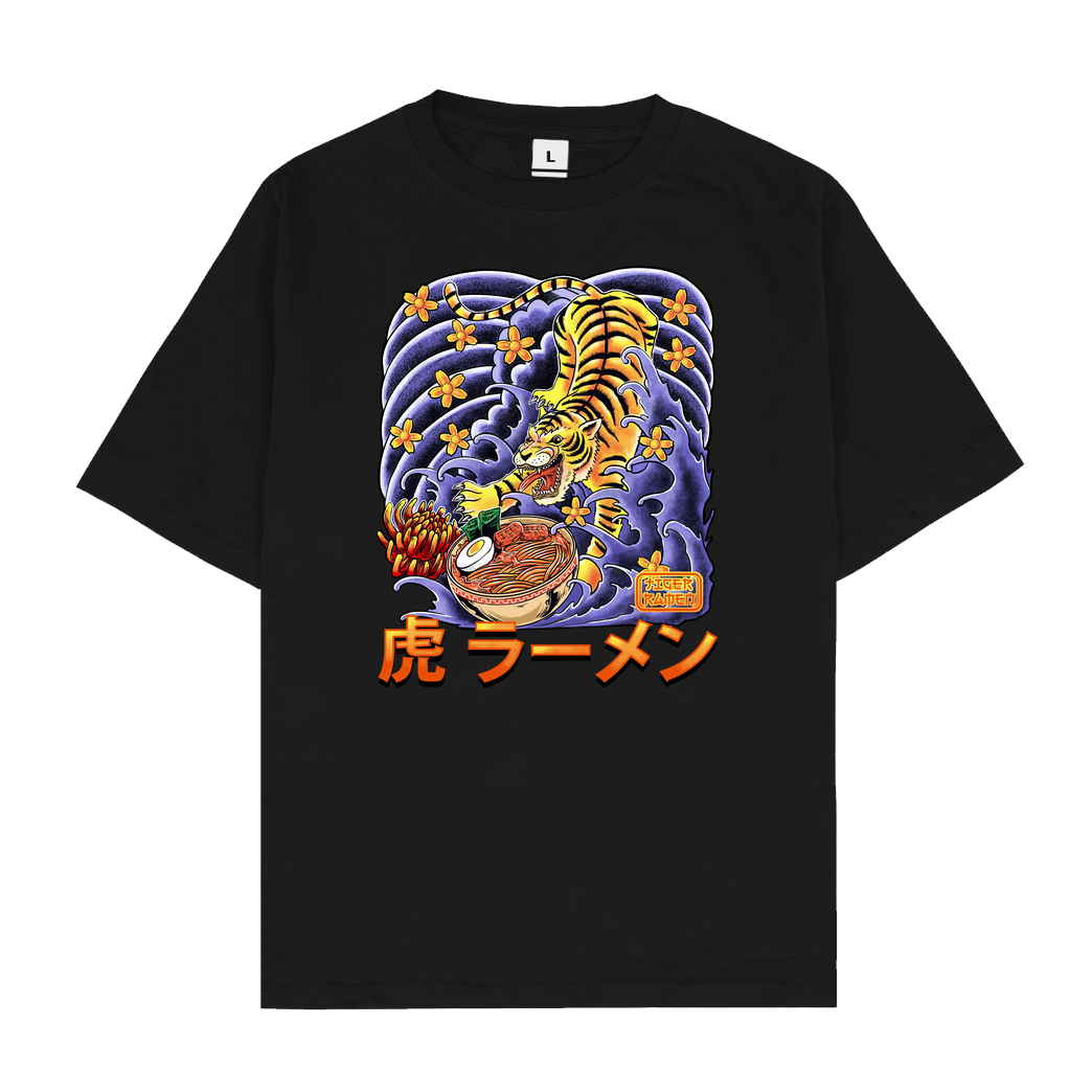 Polkadothero Tiger Ramen T-Shirt Oversize T-Shirt - Schwarz