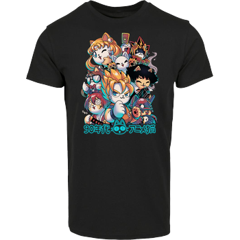 90s Anime Neko House Brand T-Shirt - Black