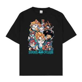 90s Anime Neko Oversize T-Shirt - Black