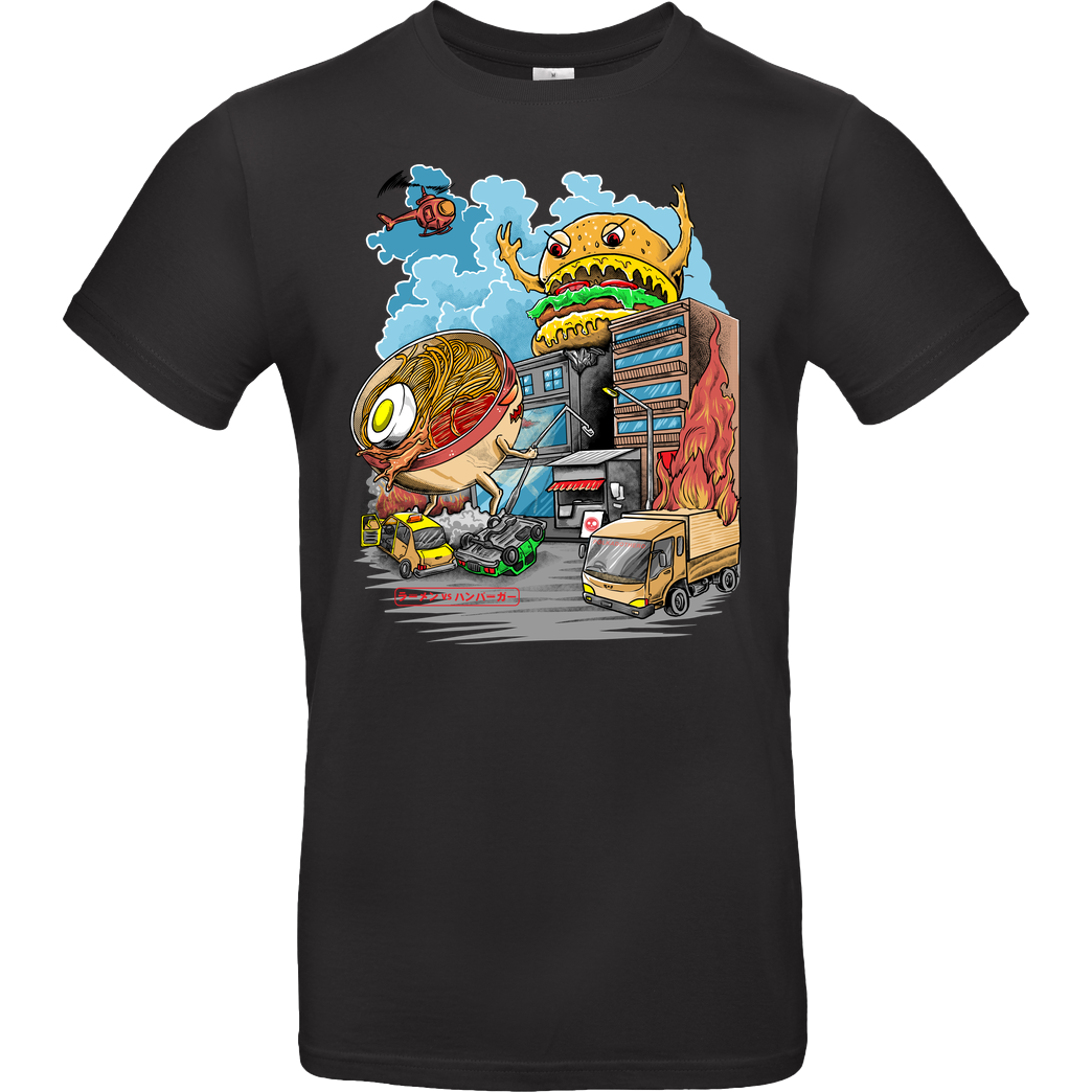 Polkadothero Burger vs Ramen T-Shirt B&C EXACT 190 - Black