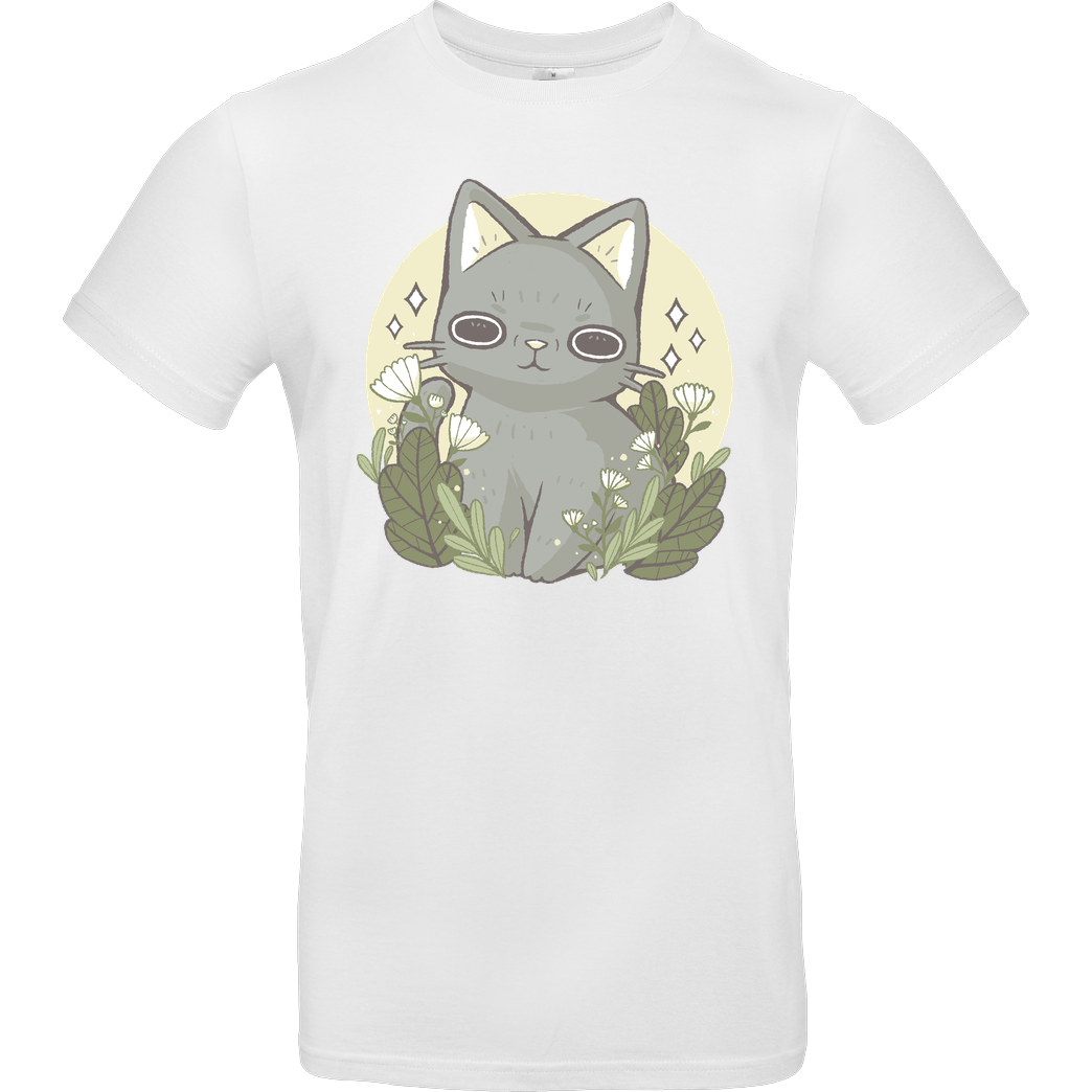 xMorfina Cat and Flowers T-Shirt B&C EXACT 190 -  White