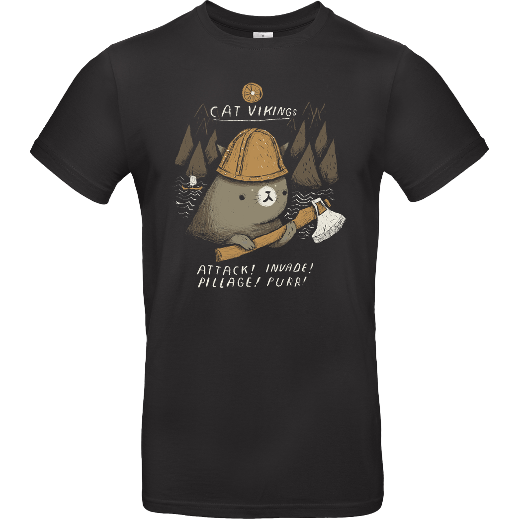Louis Roskosch Cat Vikings T-Shirt B&C EXACT 190 - Black