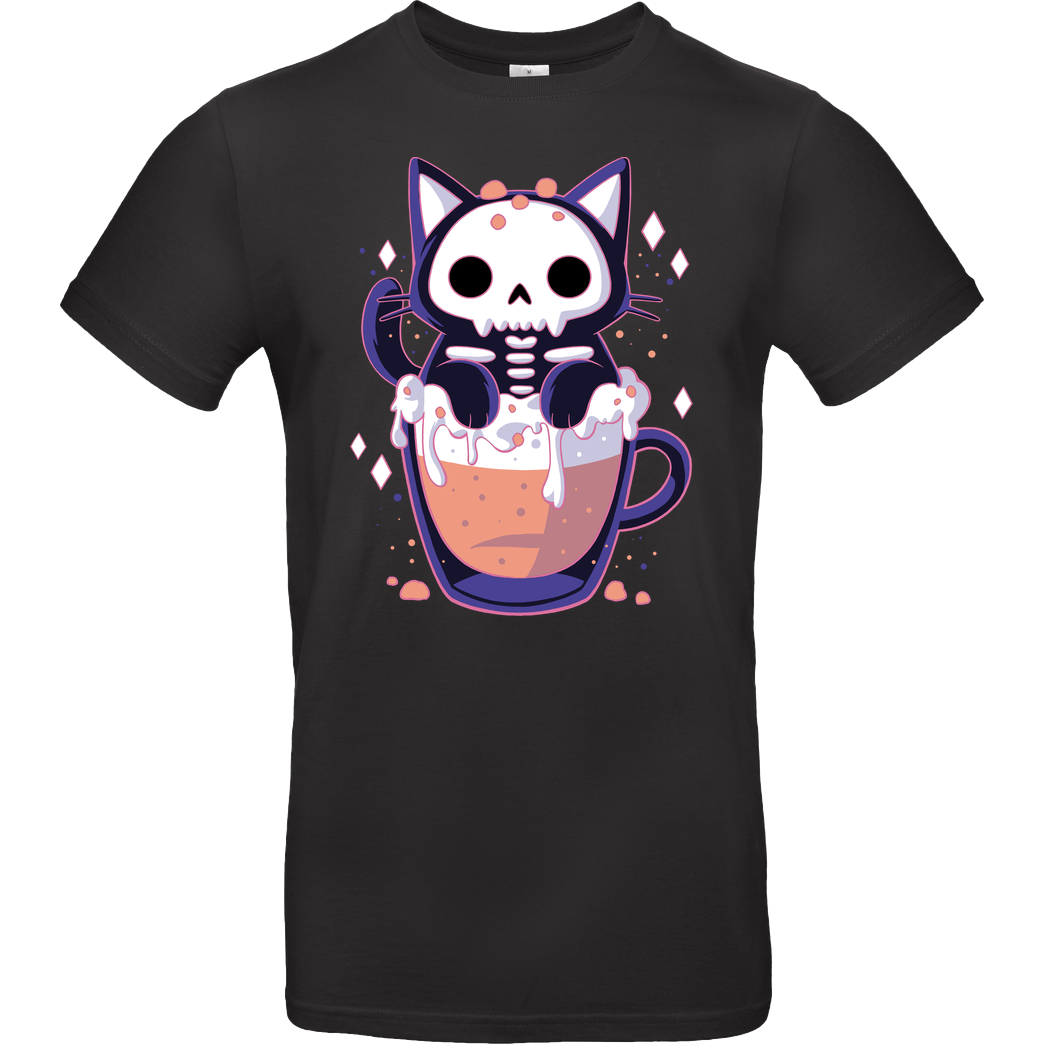 xMorfina Cute Cat Drink T-Shirt B&C EXACT 190 - Black
