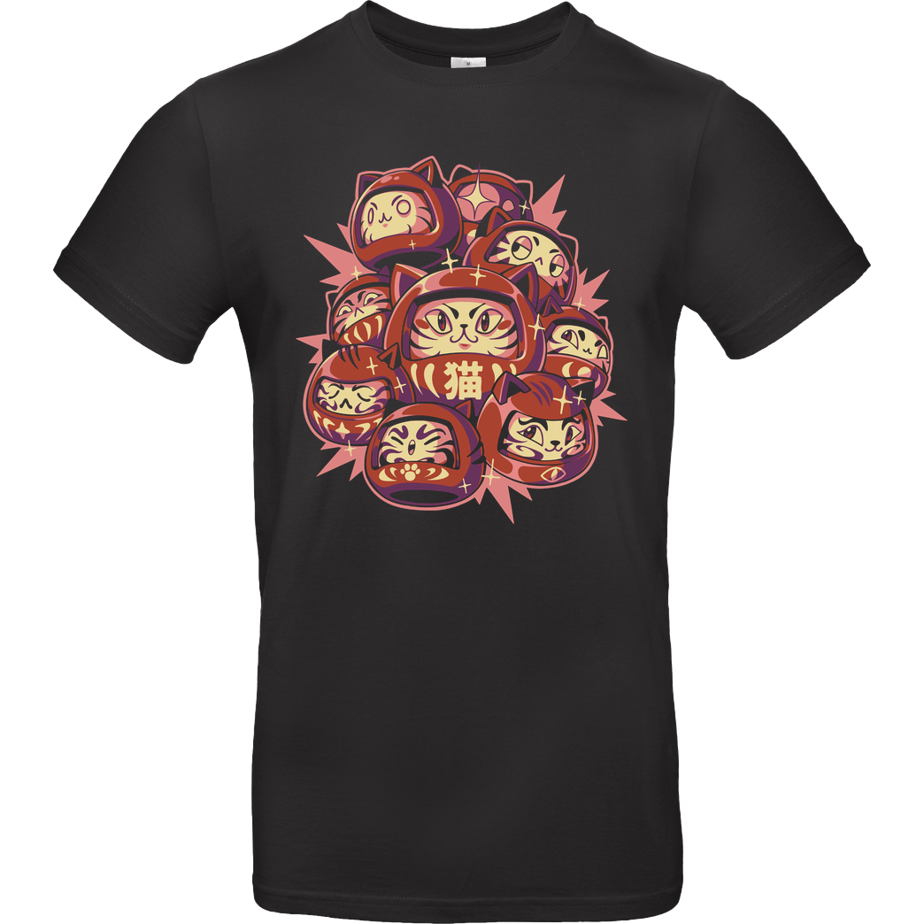 Ilustrata Daruma Cats T-Shirt B&C EXACT 190 - Black