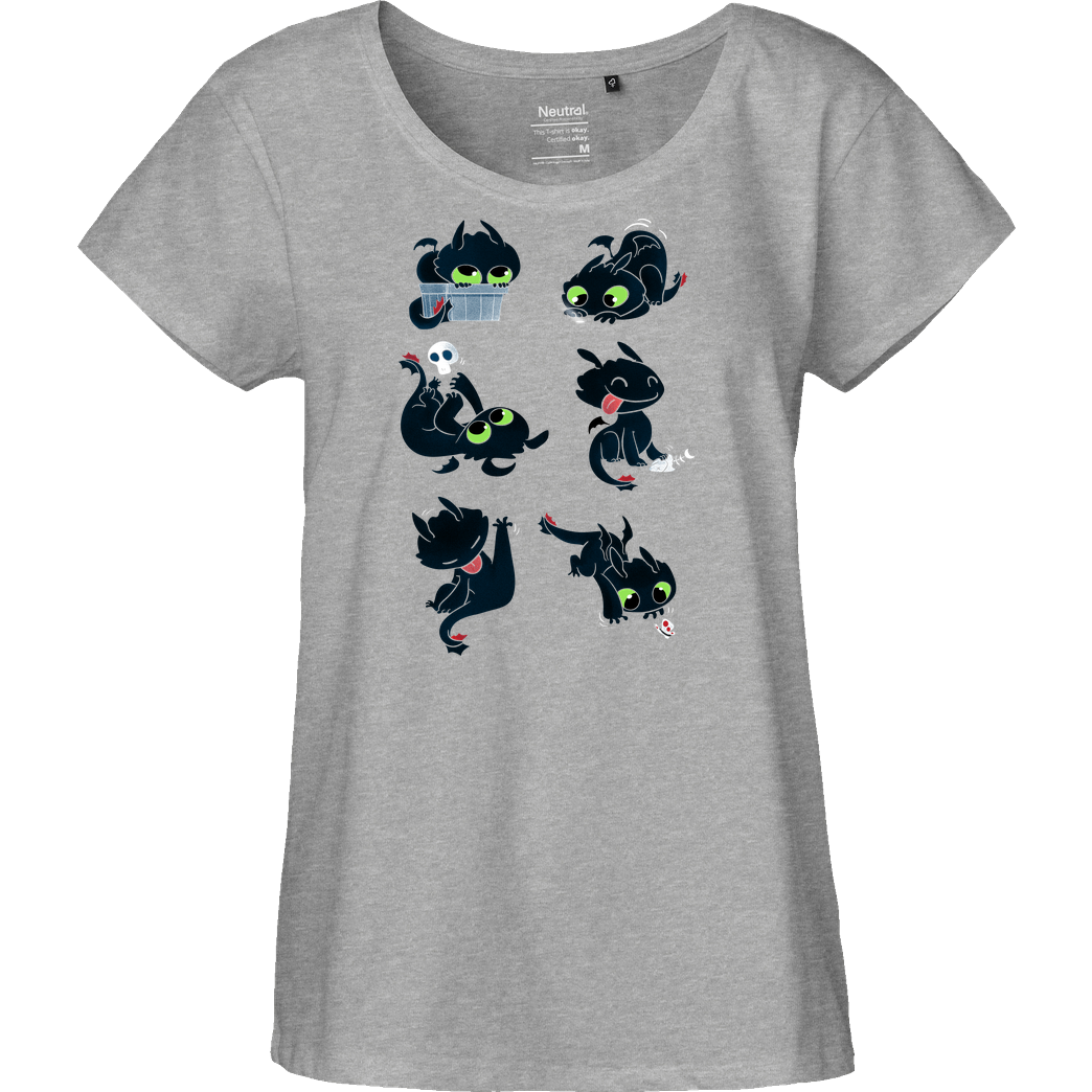 Anna-Maria Jung Dragon Kitty T-Shirt Fairtrade Loose Fit Girlie - heather grey