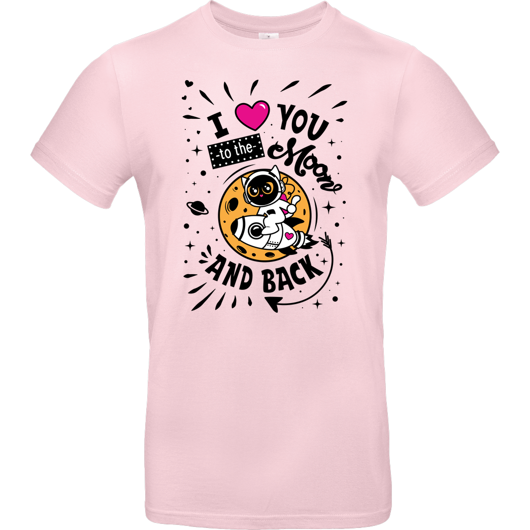 Spacecat I love you to the moon and back - Color T-Shirt B&C EXACT 190 - Light Pink