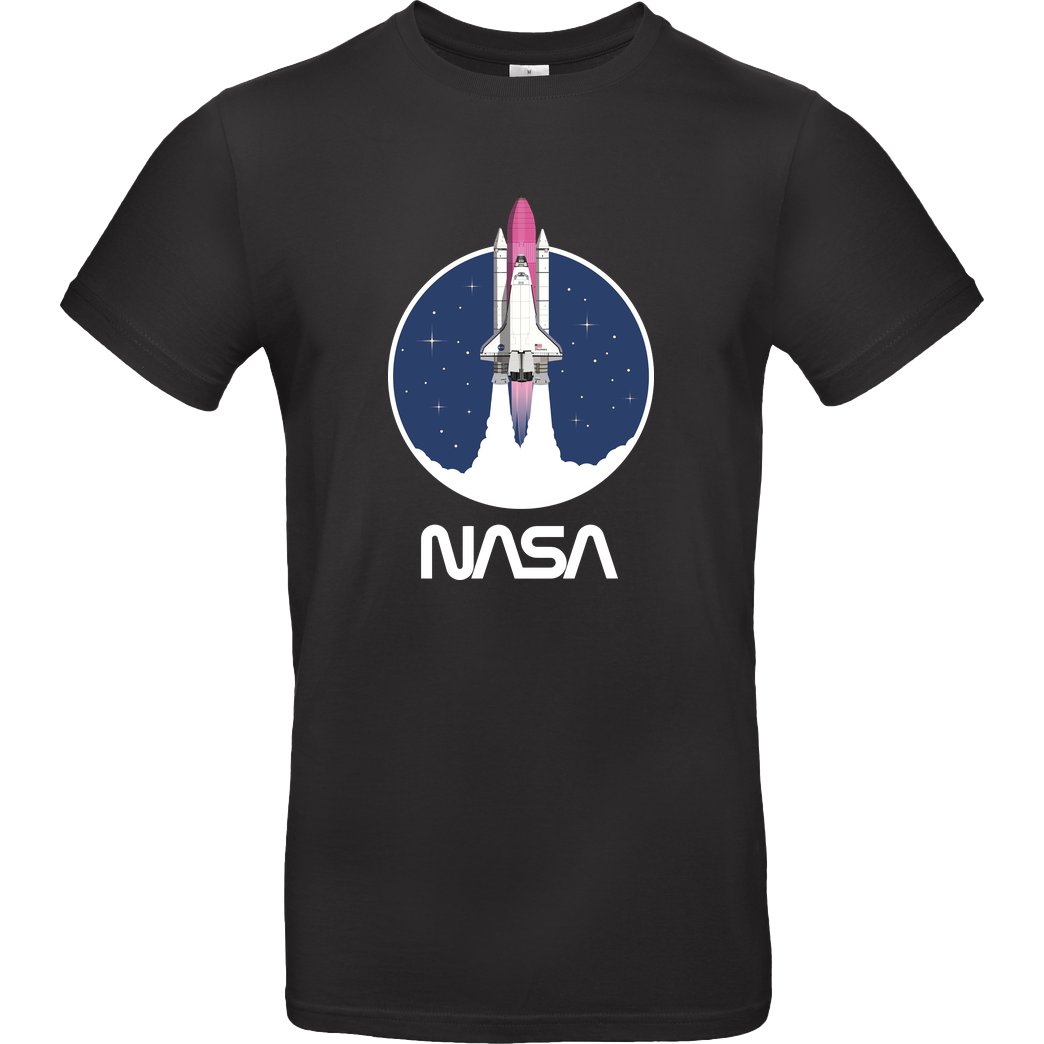 Spacecat NASA - Pink Rocket - White Worm T-Shirt B&C EXACT 190 - Black