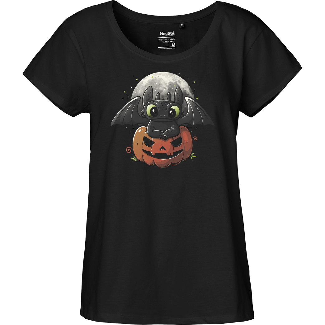 EduEly Spooky Dragon T-Shirt Fairtrade Loose Fit Girlie - black